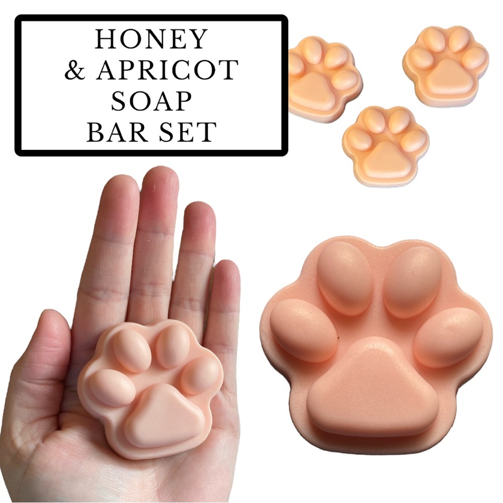 3 Bars, Honey & Apricot Soap, Handmade, Gift Set ( PRICE IS FIRM ) Paw Prints - Picture 1 of 2